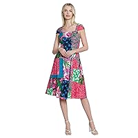 Maggy London Square Neck Cap Sleeves Smocked Waistband Summer Casual Womens Dresses