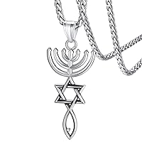 FaithHeart David of Star Necklace for Men Women, Jewish Star Pendant Necklace Stainless Steel Hebrew Amulet Jewelry, Gift Box