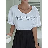 Women's T-Shirt Slogan Graphic Drop Shoulder Tee T-Shirt for Women