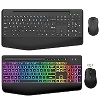 SABLUTE 2 Pack Wireless Keyboard and Mouse, Ergonomic Keyboard Mice Combo with Wrist Rest, Phone Holder, 2.4G Lag-Free, Silent Cordless Set for Windows, Mac, PC, Laptop （Backlit & No Backlit）