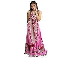 Assorted Vintage Pure Silk Halter Neck Flair Dress from Jodhpur - Pure Silk