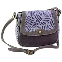 NOVICA Handmade Leather Accent Cotton Batik Shoulder Bag Printed from India Handbags Grey Purple 'Entangled Leaves'
