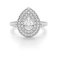 Neerja Jewels 4 CT Pear Moissanite Engagement Ring Wedding Eternity Band Solitaire Halo Silver Jewelry Anniversary Promise Ring