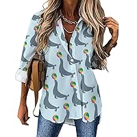 Seal Animal with Ball Blouses for Women Hawaiian Button Down Long Sleeve Shirts Tees Tops