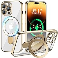 Magnetic for iPhone 14 Pro Max Case with Invisible Stand[Compatible with MagSafe][Full Camera Lens Protector][Military Drop Protection] Shockproof Not Yellowing Clear Slim Soft for Women Men
