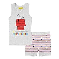INTIMO Peanuts Girls' Snoopy Happiness Is Sleeping In Pajama Set Tank Top Shorts