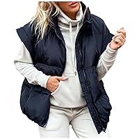 Women Oversized Puffer Vests Winter Warm Padded Lightweight Gilet Zip Up Sleeveless Quilted Waistcoat with Pockets