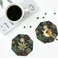 A Puff in Time Weed Marijuana Coasters for Drinks 4 Pack Non-Slip Leather Coasters Round Cup mat for Home Tabletop Decor 4 Inch