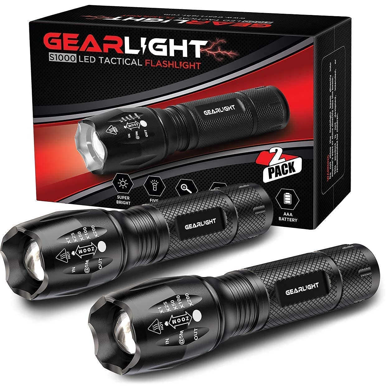 GearLight S1000 LED Tactical Flashlight with Holster [2 Pack] + GearLight S500 LED Headlamp [2 Pack] Bundle