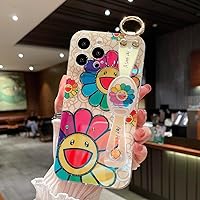ZECIGY Compatible with iPhone 12 Pro Max Case Rainbow Sunflower Smiley Face Handle Design with Hand Strap Handle Grip Holder Finger Loop Loopy TPU Protective Bling Cute Cartoon Cover Shockproof Stand