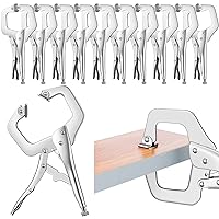 10 Pcs Locking C Clamp, Locking Pliers Adjustable Welding Clamp with Regular Tip and Swivel Pad for Shop Home Farm and Auto Workshop Woodworking, Cabinetry, Repair (11 Inch)