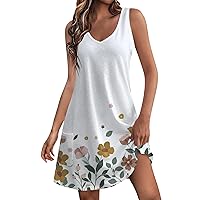Women's Summer Dresses 2024 Loose V Neck Sleeveless Summer Boho Tank Sundress with Pockets Floral/Plain/Solid