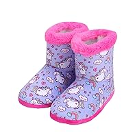Girls Fluffy Bootie Slippers,Warm Soft Plush Fleece Memory Foam Slip-on House Slippers Washable Cute Unicorn Slippers for Toddler Kids Indoor Outdoor