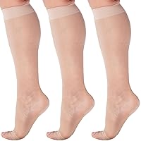 (3 Pairs) Made in USA - Open Toe Sheer Medical Compression Socks for Women 15-20mmHg