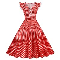 Vintage Dress for Women Fashion Lace Sleeve Vintage Polka Dot Printed Maxi Dress