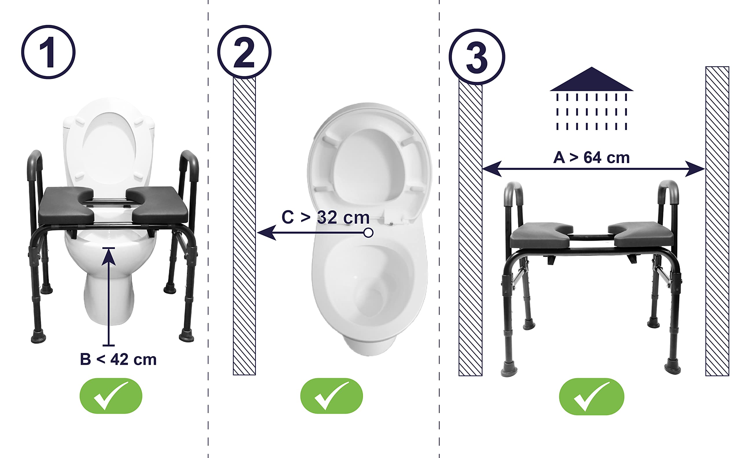 KMINA - Bedside Commode Chair and Overbed Table with Wheels Adjustable Height