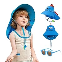 Kids Sun Hat Summer Beach Play Hats with Cute Cartoon Wide Brim Neck Flap UPF50+ Sun Protection for Girl Boy Age 3~10