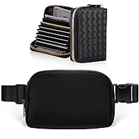 Everywhere Belt Bag with Card Holder Wallet for Women, Fanny Pack Crossbody Bags with Longer-length Adjustable Strap, Unisex Fashion Waist Packs for Workout Travelling Running (Black)