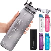 Cactaki 32 oz Water Bottle with Time Marker | BPA Free | Leak Proof | Measures How Much Water You Drink | Best Water Bottle to Stay Hydrated All Day
