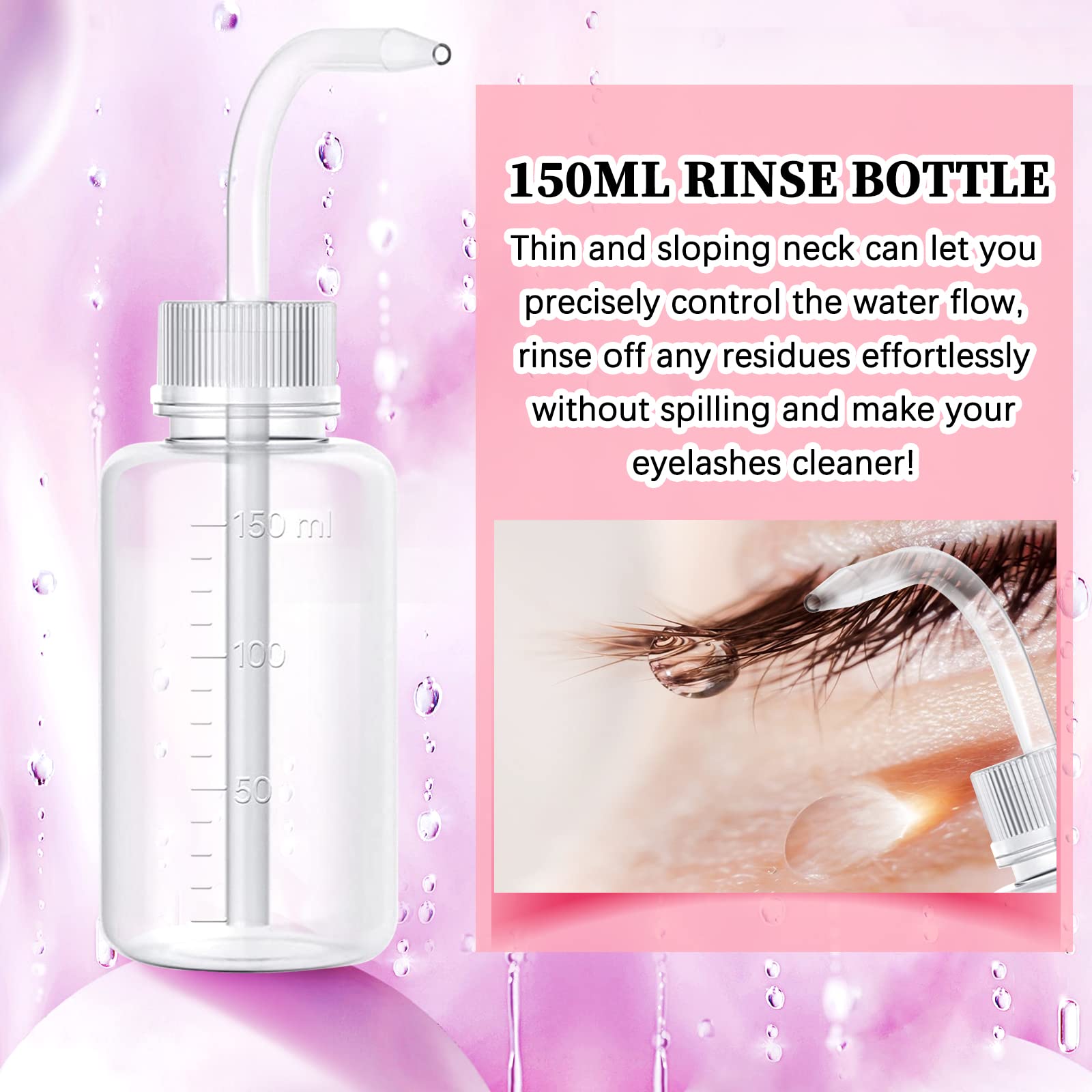 RTEWXLP Eyelash Extension Shampoo 50 ml+Rinse Bottle+Brushes+Hydrogel Eye Patch - Eyelid Foaming Cleanser,Paraben & Sulfate Free,Natural Lashes Makeup & Mascara Remover For Salon and Home Use