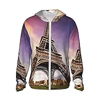 UPF50+ Eiffel Tower Sun Protection Hoodie Jacket Quick Dry Long Sleeve Sun Shirt For Men Women