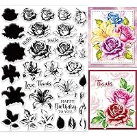GLOBLELAND Layered Flower Clear Stamps for Cards Making Roses Layered Lilies Layered Silicone Clear Stamp Seals 8.3x11.7inch Transparent Stamps for DIY Scrapbooking Photo Album Journal Home Decoration