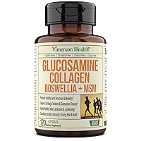 Collagen Glucosamine Chondroitin with MSM, Boswellia Extract, Bromelain & Quercetin. Joint Support Supplement for Women & Men. Promotes Muscle, Bone, Hair, Skin & Nail Health. 120 Capsules.
