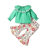 Girl Legging Toddler Baby Girls Two-Piece Set Long Sleeve Ruffle T-Shirt Tops and Pant Suit Floral (Green, 6-12 Months)
