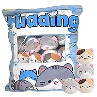 Cute Pillows, Snack Pillow with 8 Mini Cat Stuffed Toys, 14x18 Inch Cat Pillow Cushion with Clear Window and Plush Dolls, Christmas Birthday Gift Plush Pillows