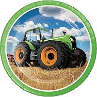 Creative Converting Tractor Time Round Paper Plates (8 Count), 8.75