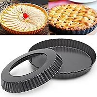2 Pack 9 Inches Non-Stick Tart Pan with Removable Loose Bottom, Tart Pie Pan, Round Tart Quiche Pan