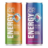 Sparkling Ice +ENERGY Maximum Mango and Sparkling Ice +ENERGY Berry Blast Sparkling Water. Energy drinks with Vitamins & Electrolytes, Zero Sugar, 12 fl oz Cans (Pack of 12 each)