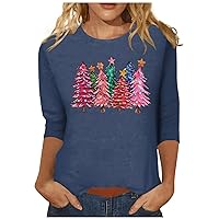 Women's Cute Fall Tops Fashion Casual Round Neck 44989 Sleeve Loose Christmas Printed T-Shirt Top Hoodies, S-3XL