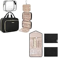 BAGSMART Toiletry Bag with Travel Jewelry Organizer Roll Foldable Jewelry Case for Journey-Rings Hanging Travel Makeup Organizer with TSA Approved Transparent