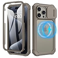 Ruky Case for iPhone 15 Pro Max Titanium, Compatible with MagSafe, 15 Pro Max Case with Slide Camera Built-in Screen Protector Full Body for iPhone 15 Pro Max Phone Case 6.7