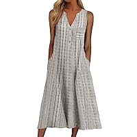 Women's Dresses Summer Fashion Pocket V-Neck Sleeveless Even Striped Printed Dress Dresses 2023