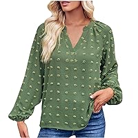 YZHM Women's Fashion Tops Swiss Dots Dressy Blouses V Neck Long Sleeve Shirts Trendy Tshirts Comfy Tunic Tops for Fall Spring