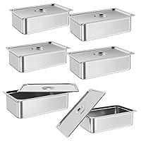 6 Pack Steam Table Pan Full Size Hotel Pan, [NSF Certified][with Lid] Catering Food Pan Commercial Stainless Steel 6 Inch Deep Anti-Jamming
