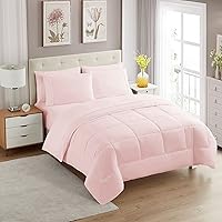 Sweet Home Collection 7 Piece Comforter Set Bag Solid Color All Season Soft Down Alternative Blanket & Luxurious Microfiber Bed Sheets, Pale Pink, Twin XL