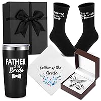 Father of the Bride Gift Set Include Insulated Coffee Tumbler Wedding Handkerchief Bride Socks Cufflinks and Tie Clip Funny Wedding Gifts for Father Men Engagement Announcement Accessory