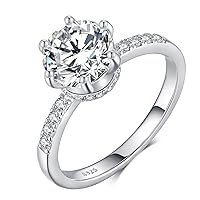 1.5 Carat Round Brilliant Cubic Zirconia Engagement Ring,925 Sterling Silver Wedding Rings for Women,Size 5 to 10
