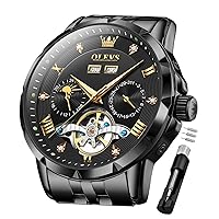OLEVS Men Automatic Watch Skeleton Mechanical Classic Luxury Business Diamond Stainless Steel Waterproof Luminous Date Calendar Wrist Watches for Men