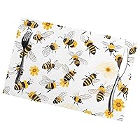 (Flying Bees Daisy Honey) Set of 6 Placemat, Holiday Banquet Kitchen Table Decoration Flower Mats, Waterproof, Easy to Clean, 12 X 18 Inches