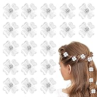 20Pcs Mini Flower Hair Clips Crystal White Flower Hair Pin Small Hair Snap Rhinestones Tiny Hair Clips Toddler Cute Decoration for Women Girls Wedding Bridal Accessories