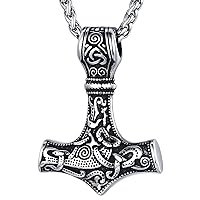 FaithHeart Viking Thor's Hammer Talisman Necklace for Men, Vintage Norse Mjolnir Amulet Pendant with Sturdy Wheat Chain, Stainless Steel Jewelry (Gift Box)