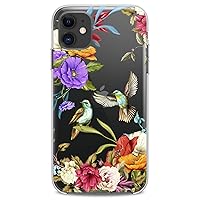 TPU Case Compatible for iPhone 14 Plus Slim fit Flowers Birds Awesome Women Kids Flexible Silicone Print Lady Cute Design Floral Cute Soft Clear Birdie
