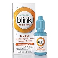 Blink Eye Drops for Dry Eyes, Triple Care Lubricant Eye Drops, Instantly Soothing, Moisturizing & Extra Long-Lasting Hydrating Eye Care for Moderate to Severe Dry Eye Symptom Relief, 0.34 fl oz