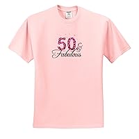 3dRose InspirationzStore Occasions - 50 and Fabulous - Fun Girly Birthday Gift - Black and hot Pink Leopard Print Pattern Bday Diva Text - Adult Light-Pink-T-Shirt XL (ts_162613_37)
