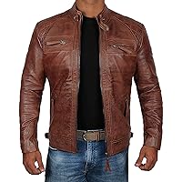 Decrum Brown Vintage Genuine Biker Jacket Distressed Leather Jackets For Men | [1100084] Diamond 1 Brown, L