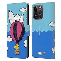 Head Case Designs Official Peanuts Snoopy & Woodstock Balloon Halftimes and Laughter Leather Wallet Mobile Phone Case Compatible with Apple iPhone 15 Pro